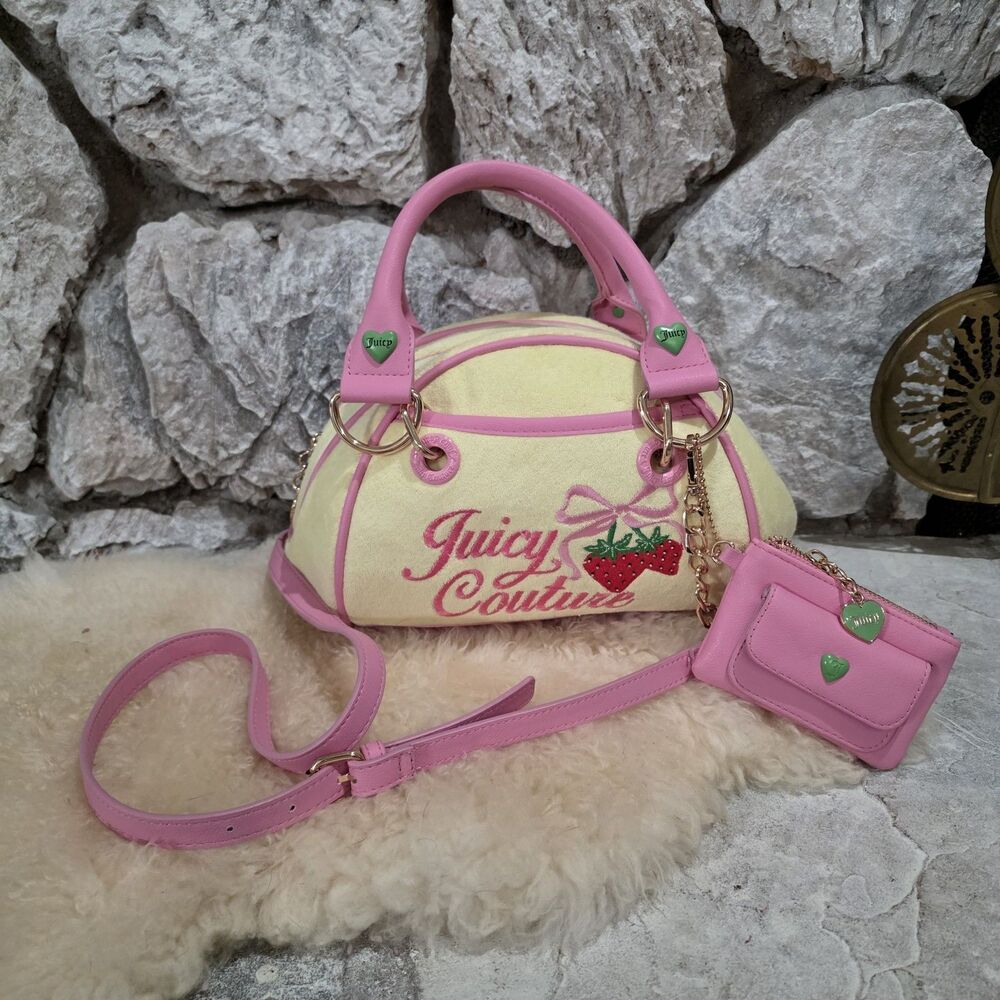 NEW Juicy Couture Retro Strawberry Bowler Y2K Style Satchel Yellow Pink